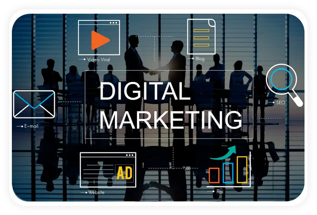 Digital marketing with icons and business people